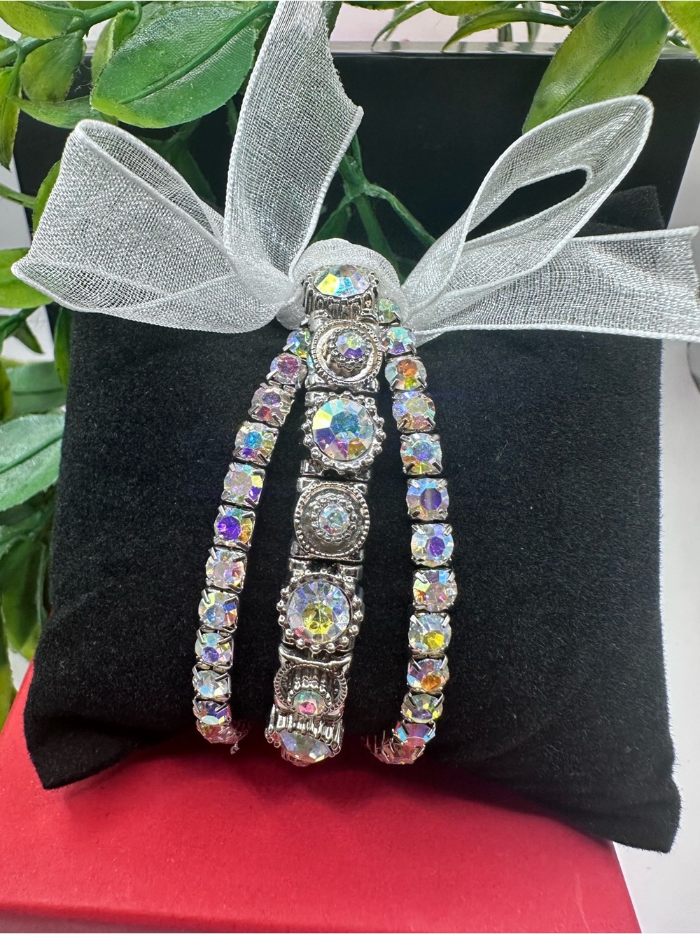 New Silver Iridescent Crystal Stretch Stack Tennis Bracelet - Women Jewelry
